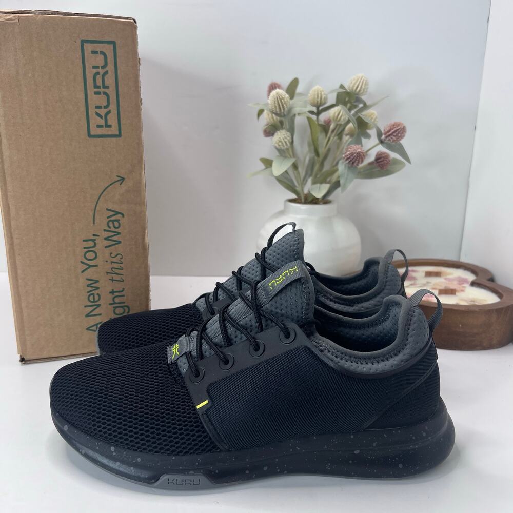 Kuru Atom Walking Comfort Sneaker Jet Black/Citron Men 9.5 Medium NWB